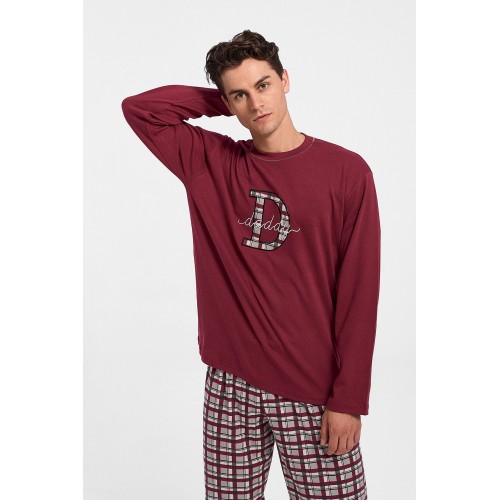 Mens Pajamas GALAXY DADDY with burgundy plaid pants