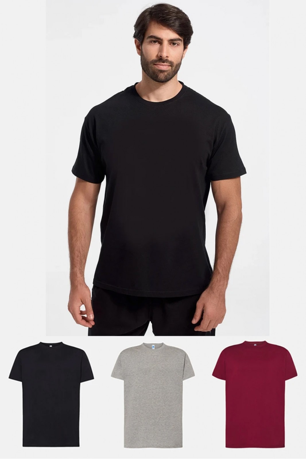 Blank T-Shirts für Männer JHK 3er Pack Schwarz Grau Bordeaux